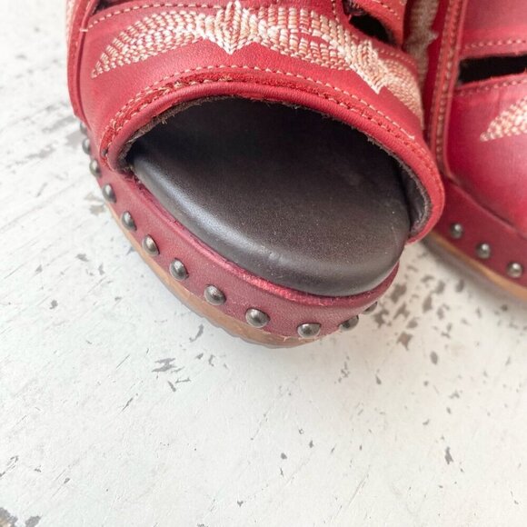 Lane Boots LEXINGTON Womens Red Wedges 6.5 Western Sandals Cowgirl Wooden Heels - Picture 7 of 12